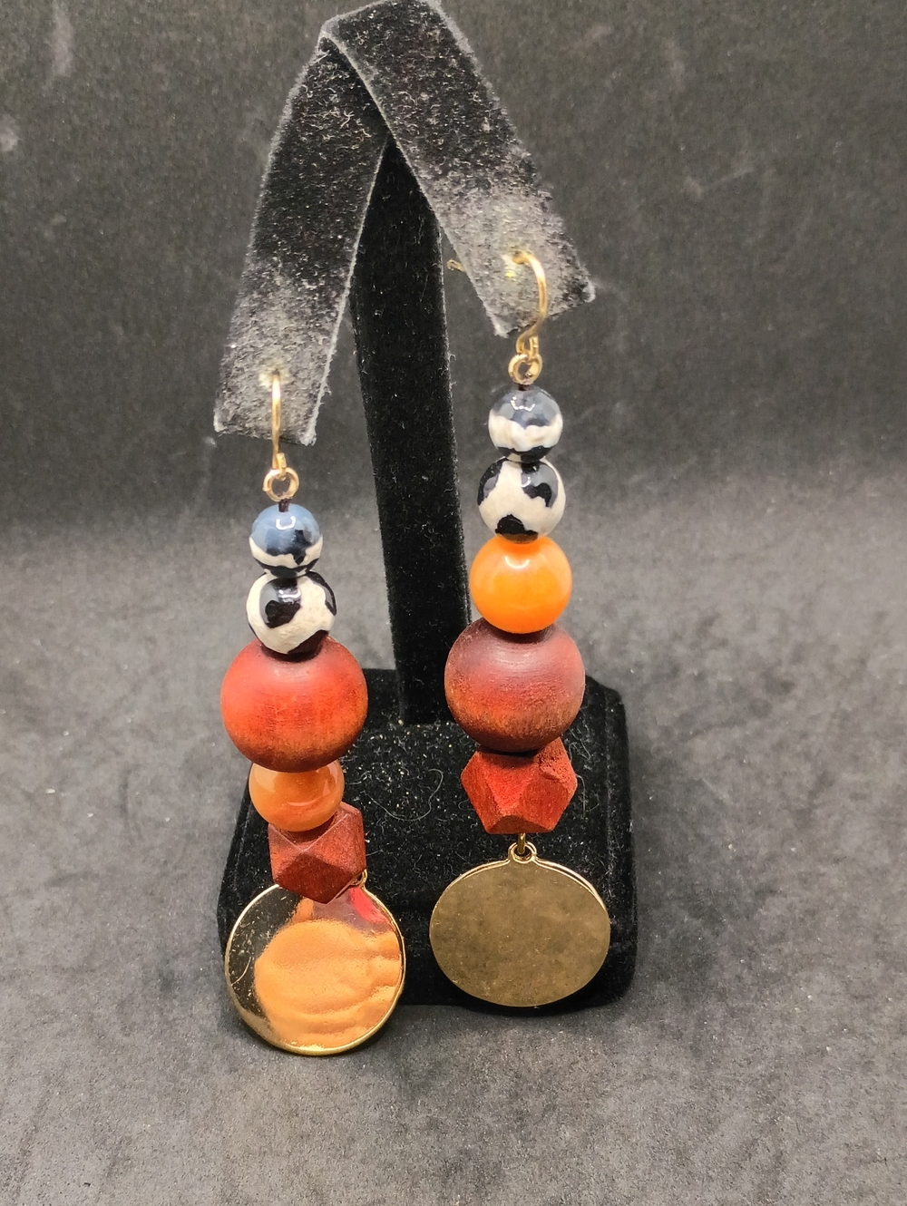 Boho Multicolor Bead Drop Earrings with Gold Discs